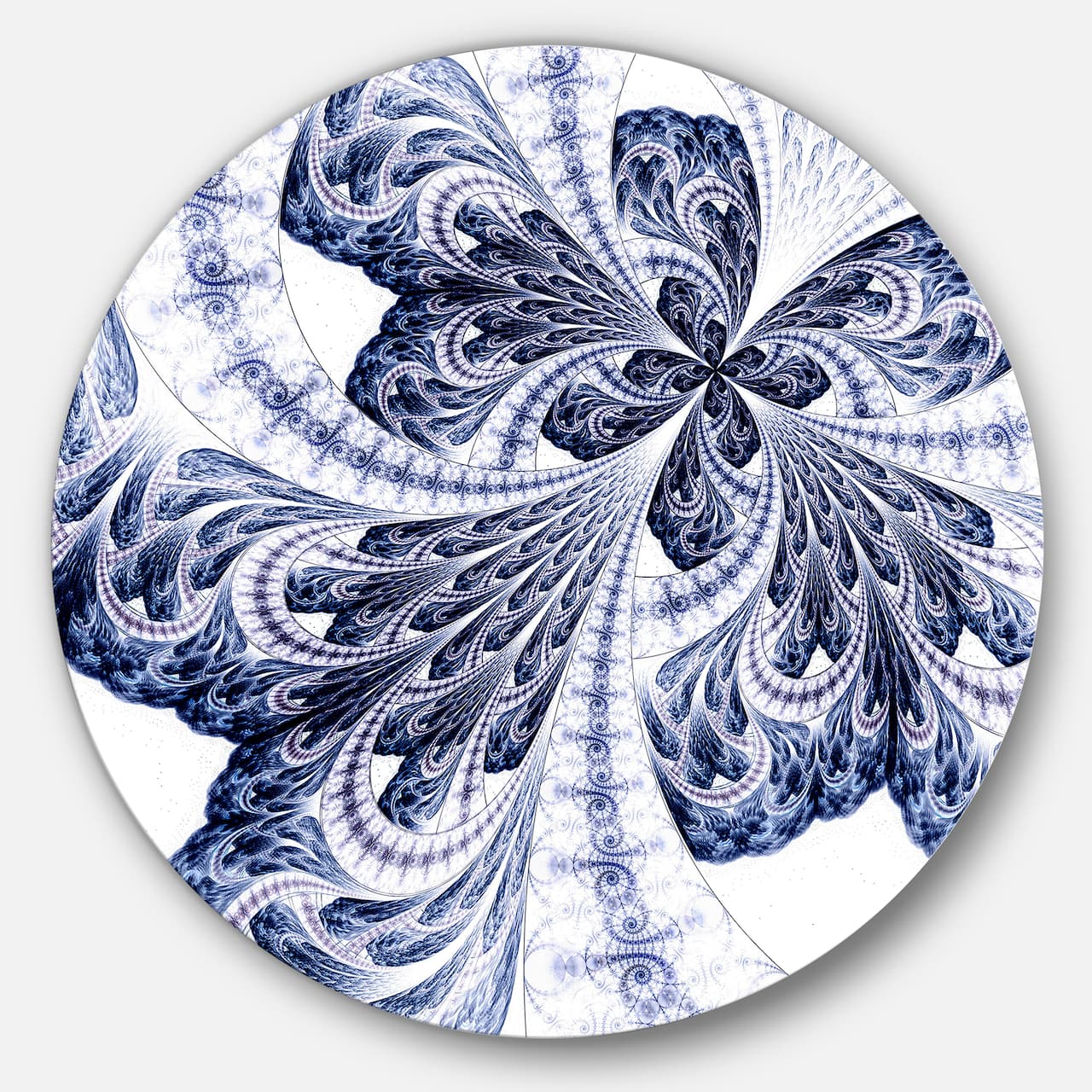 Designart - Symmetrical Tight Blue Fractal Flower&#x27; Floral Metal Circle Wall Art